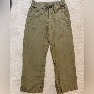 ATHLETA Retreat linen High Rise pants Women’s L Tall Olive Green large travel